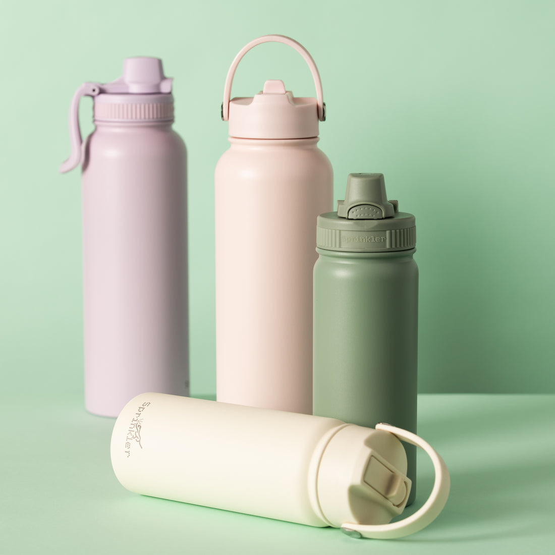 Sprinkler Insulated Water Bottles in Lilac Blush Pink Agave and Sand Dune